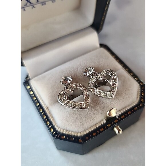 Weiss Clear Rhinestone Heart Shaped Dangling Screwback Earrings - Picture 5 of 10